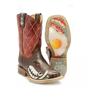 Tin Haul Big Kids Boots - Not Boaring Bacon/Eggs Size 2 Cowboy Boots