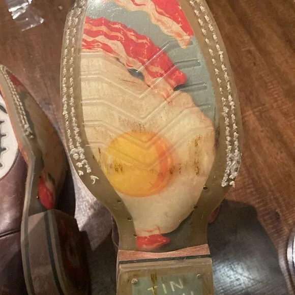 Tin Haul Big Kids Boots - Not Boaring Bacon/Eggs Size 2 Cowboy Boots