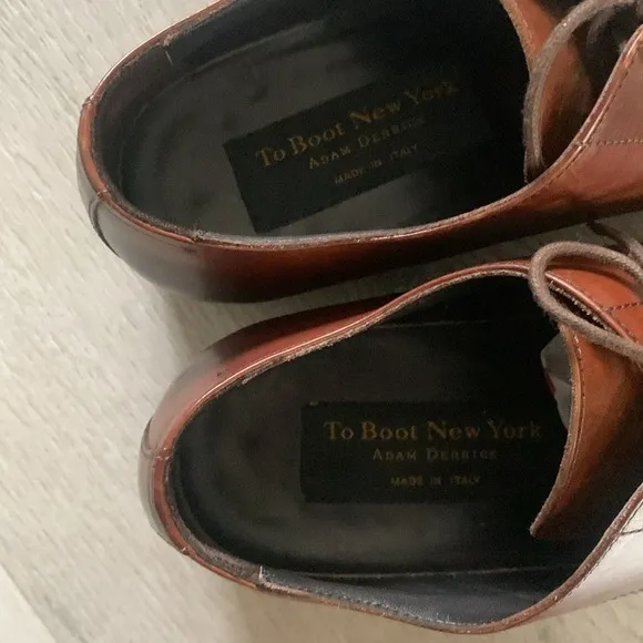 To Boot New York Adam Derrick Aldo Cognac Apron Vamp Derby Dress Shoes Size 8.5
