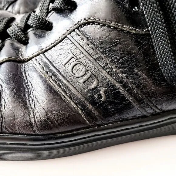 TOD'S Black Leather Lace Up Sneakers Men's Size EU41