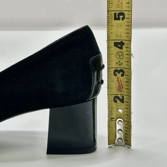 TODS Black Suede Pumps Heels Gold Buckles Shoes Womens US Size 8.5, EU 39, UK 6