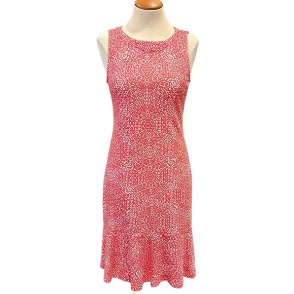 TOMMY BAHAMA RED WHITE PRINT KNIT SUMMER TANK DRESS BEACH RESORTWEAR COASTAL
