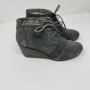 TOMS Suede Desert Lace Up Wedge Heels Booties Shoes Women's Size 8.5 Gray