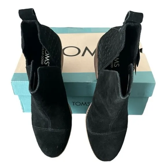 TOMS Women's Black Ankle Boots Toms Everly Cutout Black Suede Waffle Boots 7.5
