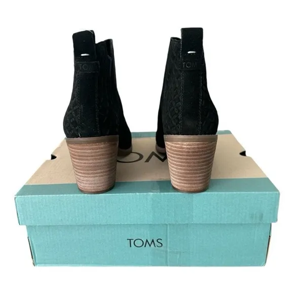 TOMS Women's Black Ankle Boots Toms Everly Cutout Black Suede Waffle Boots 7.5