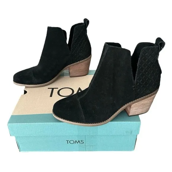 TOMS Women's Black Ankle Boots Toms Everly Cutout Black Suede Waffle Boots 7.5