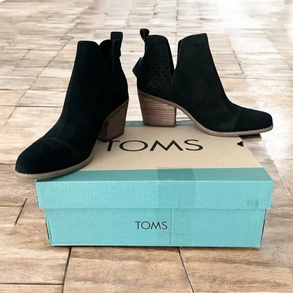 TOMS Women's Black Ankle Boots Toms Everly Cutout Black Suede Waffle Boots 7.5