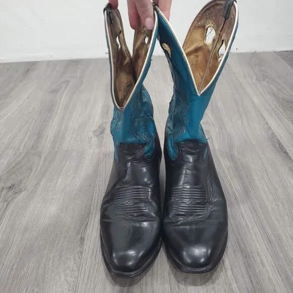 Tony Lama Boots Buckaroo Womens 10D Blue Black Western Rodeo Cowgirl