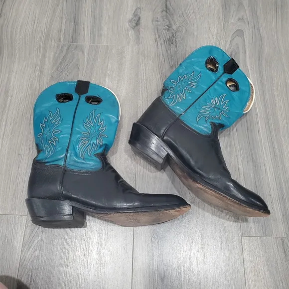 Tony Lama Boots Buckaroo Womens 10D Blue Black Western Rodeo Cowgirl