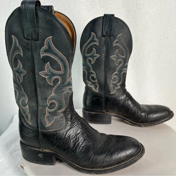 Tony Lama boots men’s 7 D 7939 Conquistador black leather western cowboy boots