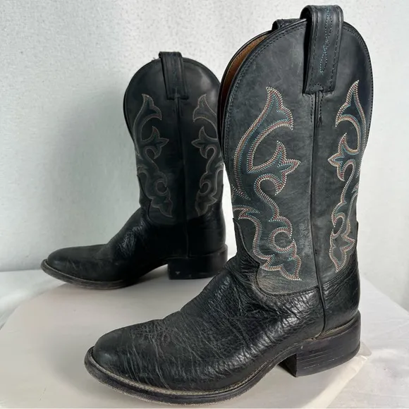 Tony Lama boots men’s 7 D 7939 Conquistador black leather western cowboy boots