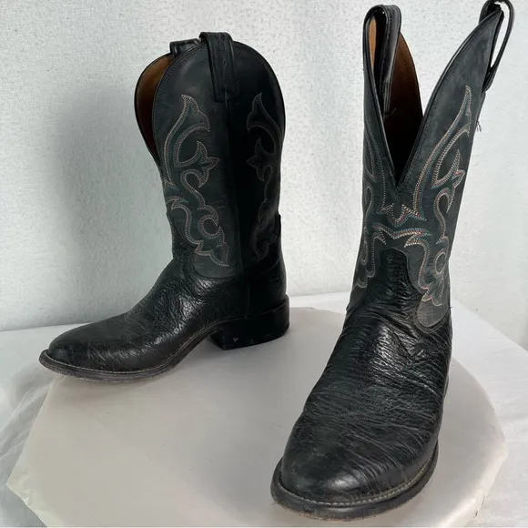 Tony Lama boots men’s 7 D 7939 Conquistador black leather western cowboy boots