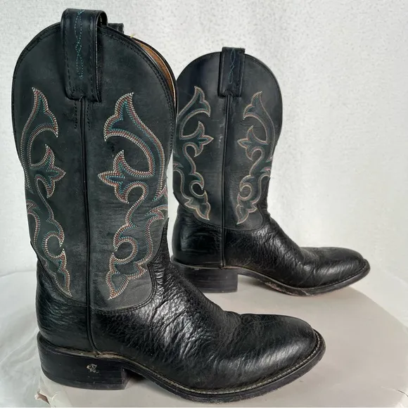 Tony Lama boots men’s 7 D 7939 Conquistador black leather western cowboy boots