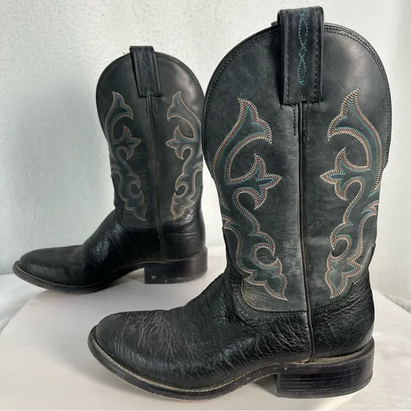 Tony Lama boots men’s 7 D 7939 Conquistador black leather western cowboy boots
