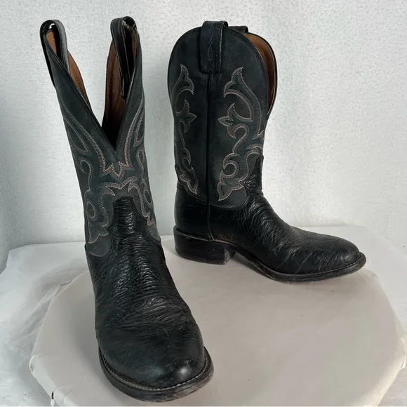 Tony Lama boots men’s 7 D 7939 Conquistador black leather western cowboy boots
