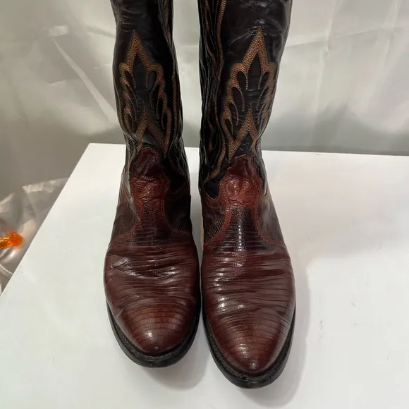 Tony Lama Classic Men's Lizard Black and Brown Western Boots