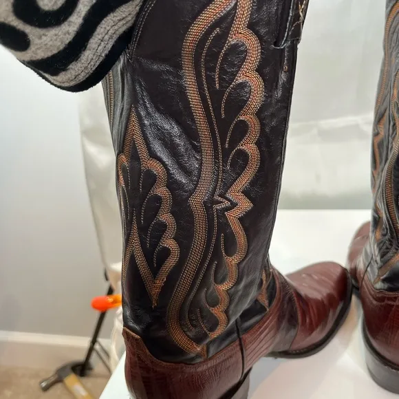 Tony Lama Classic Men's Lizard Black and Brown Western Boots