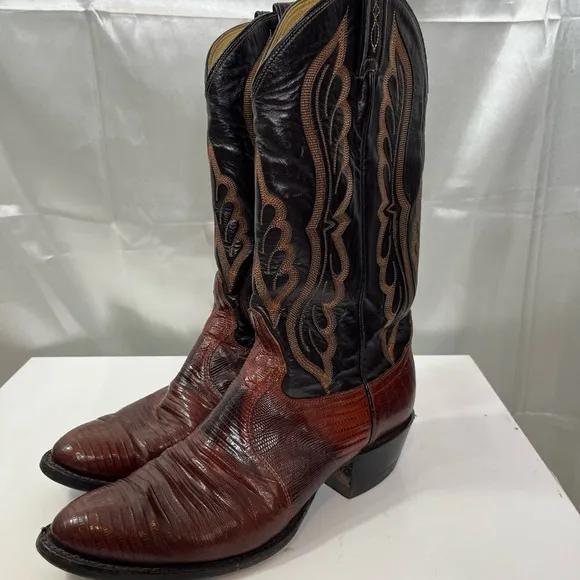 Tony Lama Classic Men's Lizard Black and Brown Western Boots