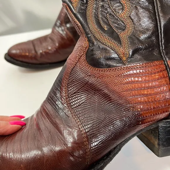 Tony Lama Classic Men's Lizard Black and Brown Western Boots