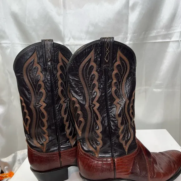 Tony Lama Classic Men's Lizard Black and Brown Western Boots