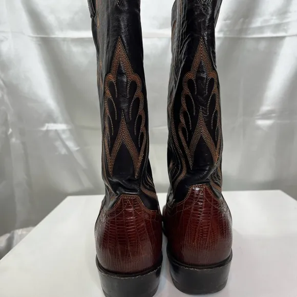 Tony Lama Classic Men's Lizard Black and Brown Western Boots