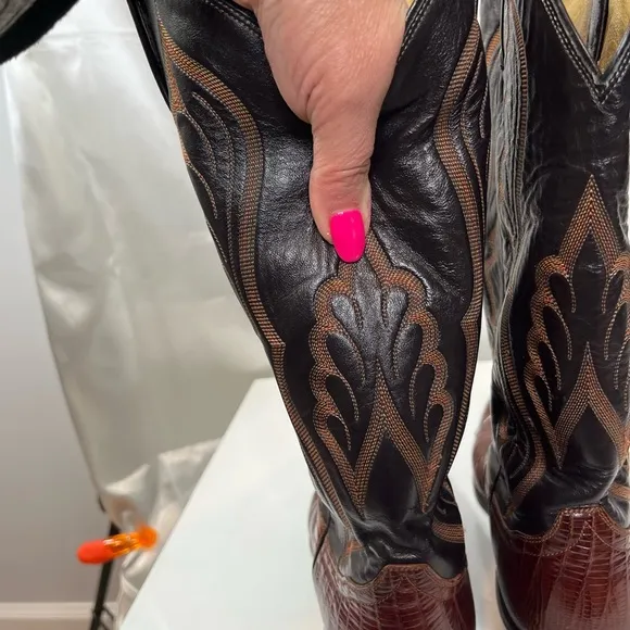 Tony Lama Classic Men's Lizard Black and Brown Western Boots