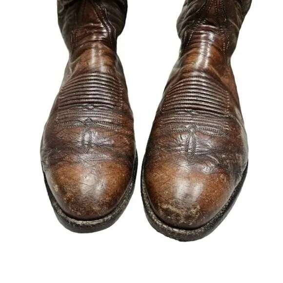 TONY LAMA Vintage Leather Chestnut Cowboy Western Boots ALREADY BROKE IN sz 8