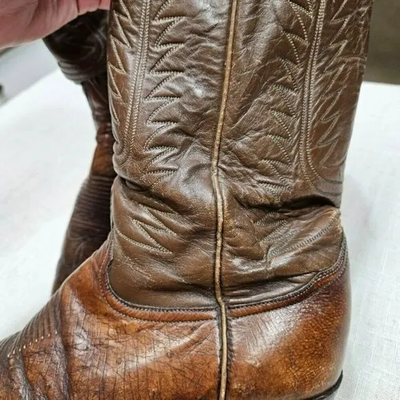 TONY LAMA Vintage Leather Chestnut Cowboy Western Boots ALREADY BROKE IN sz 8