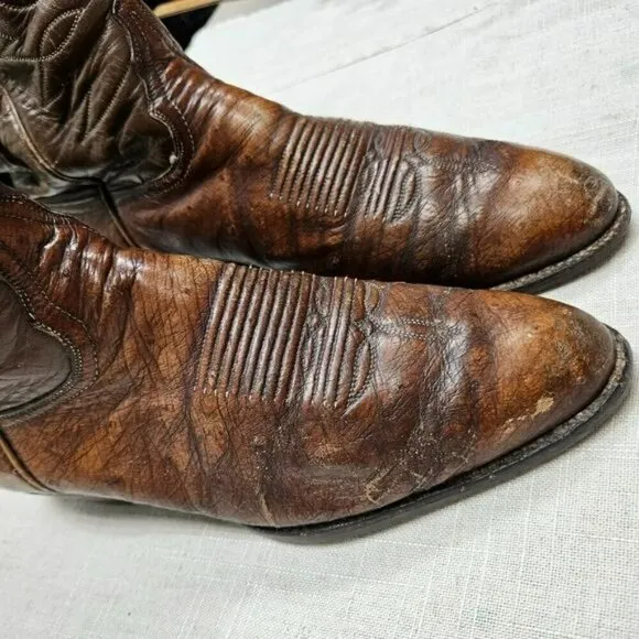 TONY LAMA Vintage Leather Chestnut Cowboy Western Boots ALREADY BROKE IN sz 8