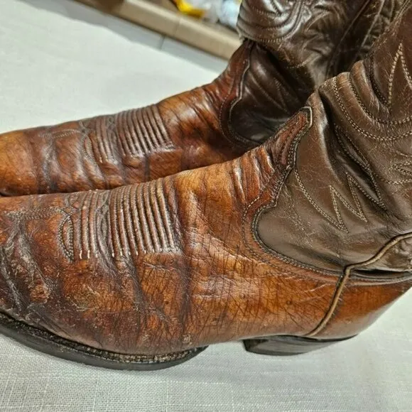 TONY LAMA Vintage Leather Chestnut Cowboy Western Boots ALREADY BROKE IN sz 8