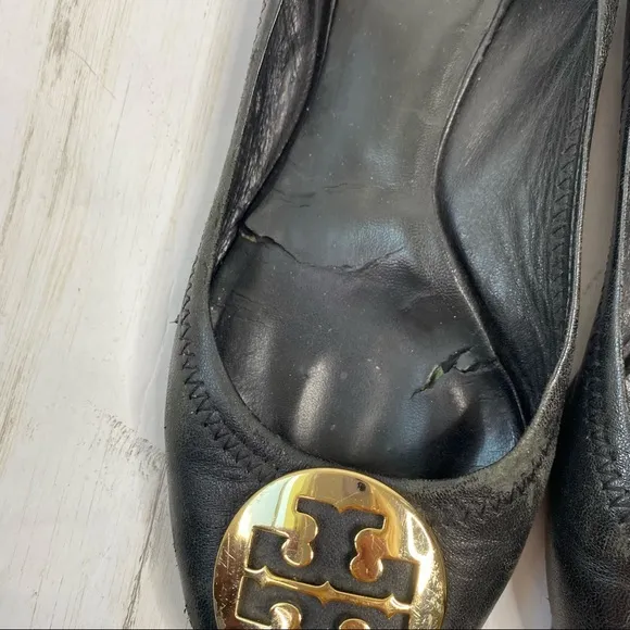 Tory Burch Black Leather Minnie Ballet Flats