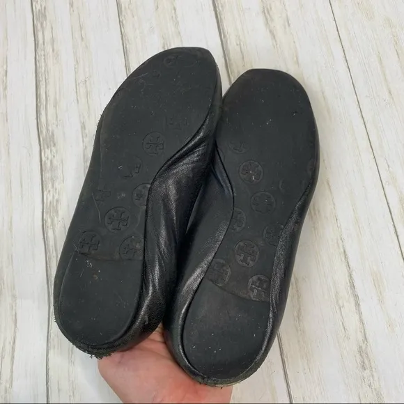 Tory Burch Black Leather Minnie Ballet Flats