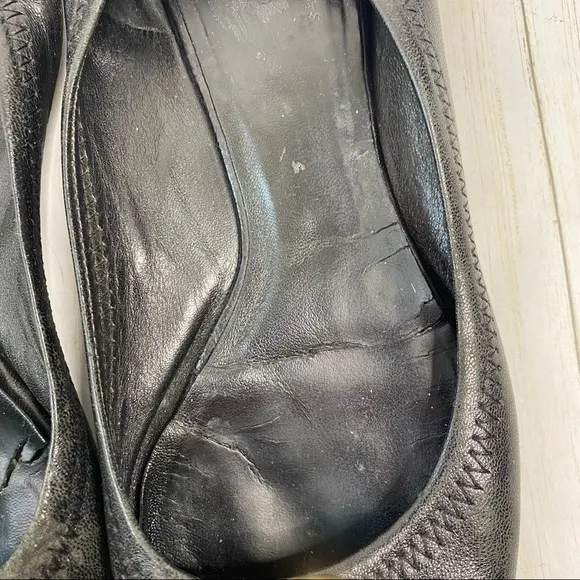 Tory Burch Black Leather Minnie Ballet Flats
