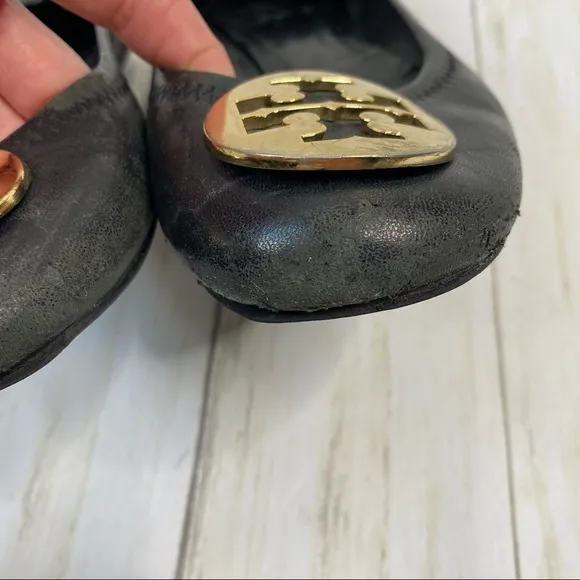 Tory Burch Black Leather Minnie Ballet Flats