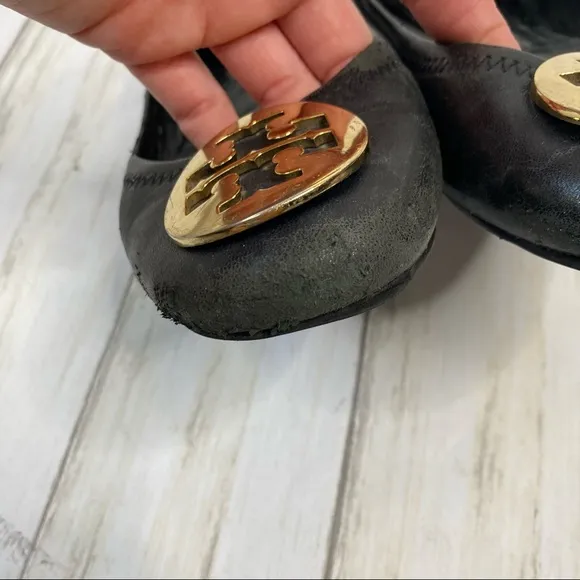 Tory Burch Black Leather Minnie Ballet Flats