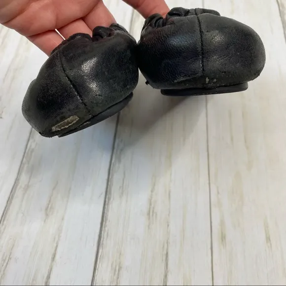Tory Burch Black Leather Minnie Ballet Flats