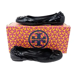 Tory Burch Black Patent Leather Minnie Ballet Flats Logo 6.5