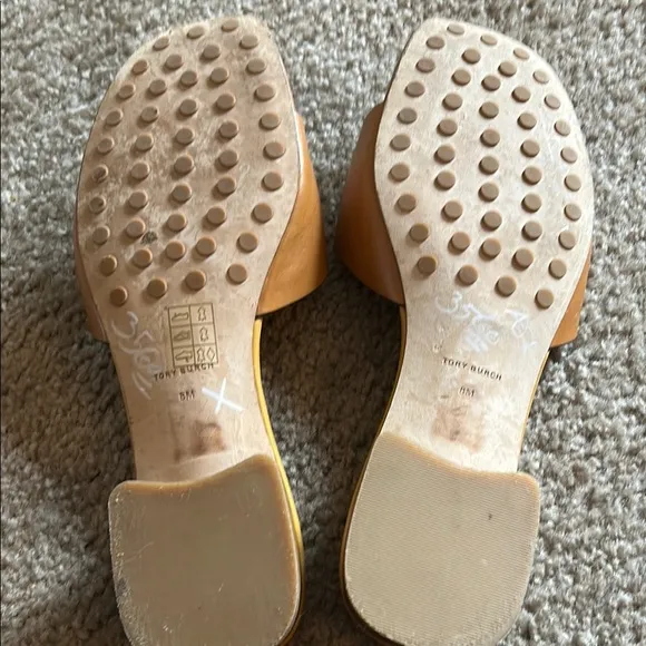 Tory Burch Bombe Miller Slide 25MM Sandal, Calf Leather, Caramel size 8