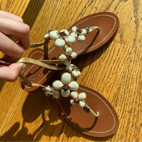Tory Burch Brown Sandals with White Accents
