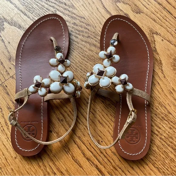 Tory Burch Brown Sandals with White Accents