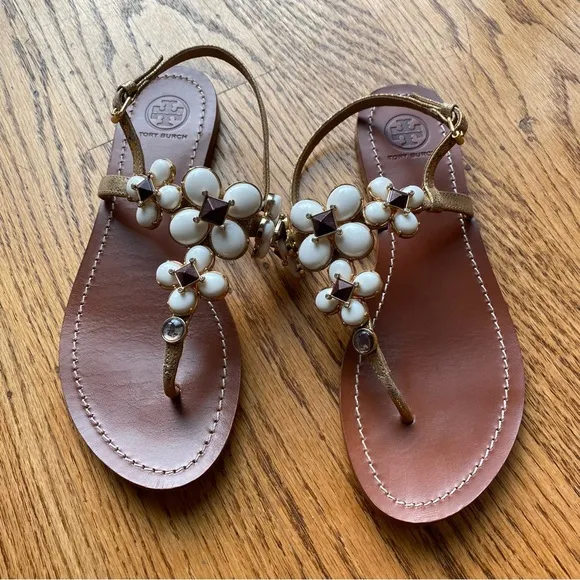 Tory Burch Brown Sandals with White Accents