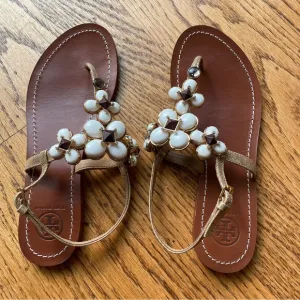 Tory Burch Brown Sandals with White Accents