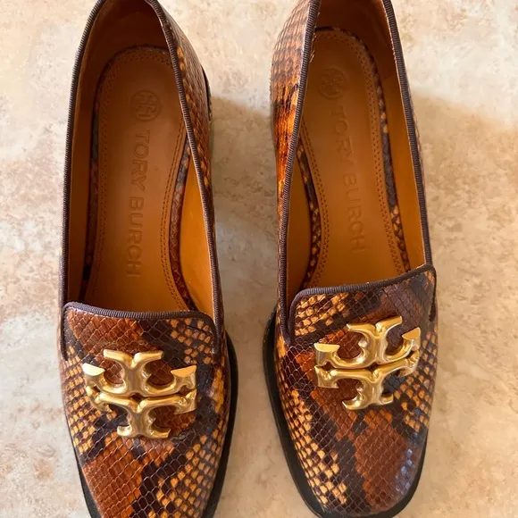 Tory Burch Brown Snake Print Loafers