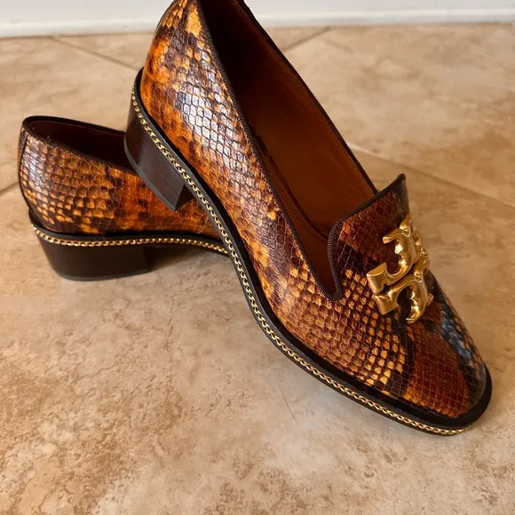 Tory Burch Brown Snake Print Loafers