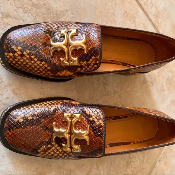 Tory Burch Brown Snake Print Loafers