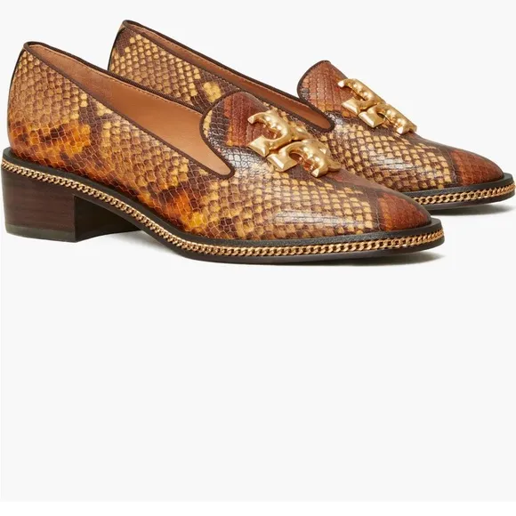 Tory Burch Brown Snake Print Loafers