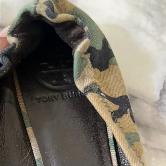 Tory Burch Canvas Camouflage Reva Ballet Flats with Gold Accents