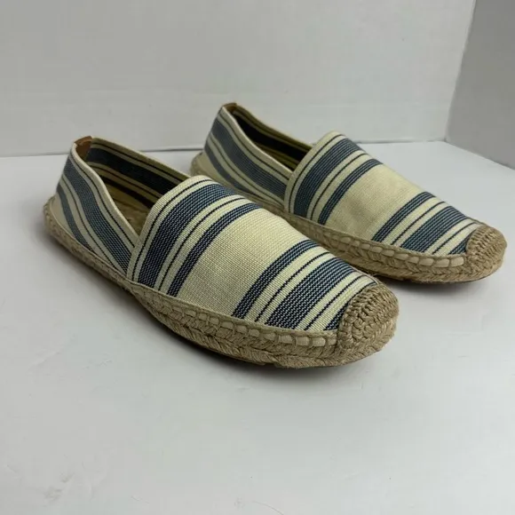 Tory Burch Cream Blue Striped CanvasEspadrilles Flats Womens Size 10.5