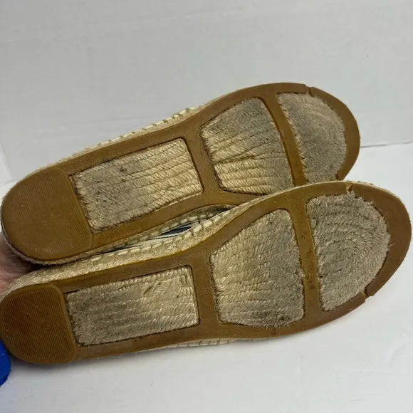 Tory Burch Cream Blue Striped CanvasEspadrilles Flats Womens Size 10.5