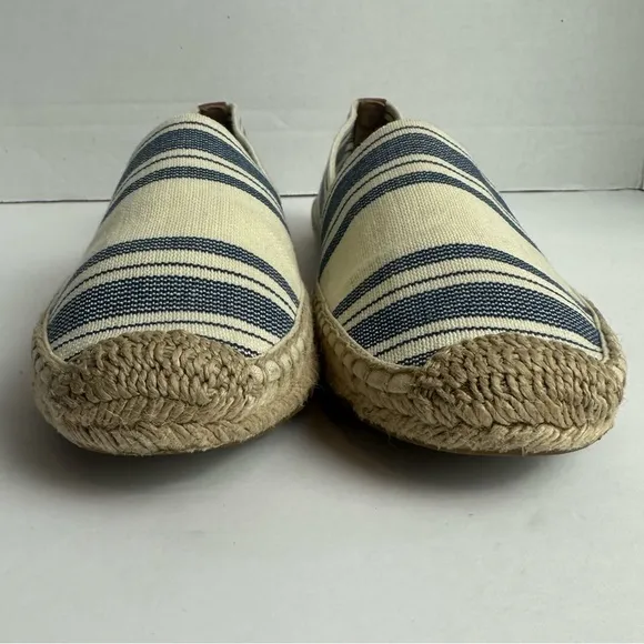 Tory Burch Cream Blue Striped CanvasEspadrilles Flats Womens Size 10.5